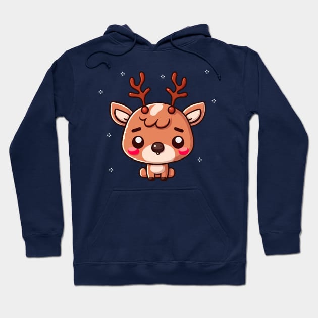 Adorable Reindeer || Vector Art Kawaii Christmas Art Hoodie by Mad Swell Designs